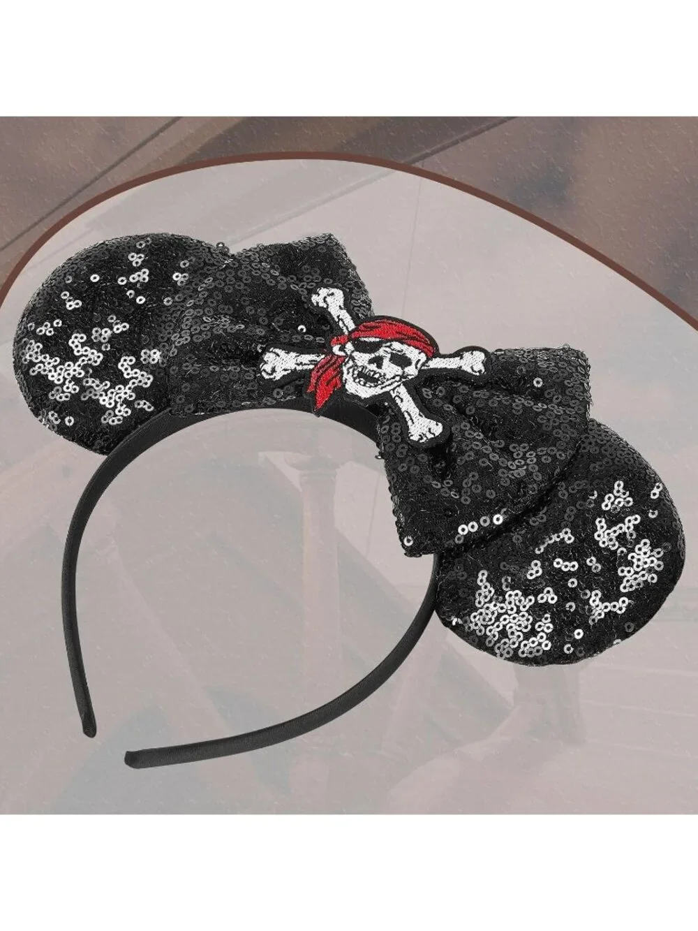 Women Pirates Black Sequin Bow Mickey Mouse Hair Headband  display picture 2
